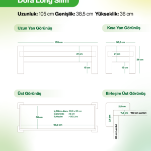 Dora Long Slim - 105x39 cm Alçak Ahşap Saksı (18 cm İç Derinlik, Ayaklı) - Görsel 3