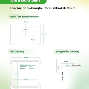 Dora Bold Slim - 53x53 cm Alçak Kare Ahşap Saksı (18 cm İç Derinlik, Ayaklı) - Görsel 3