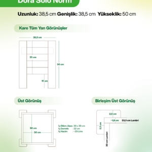 Dora Solo Norm - 39x39 cm Standart Kare Ahşap Saksı (32 cm İç Derinlik, Ayaklı) - Görsel 3